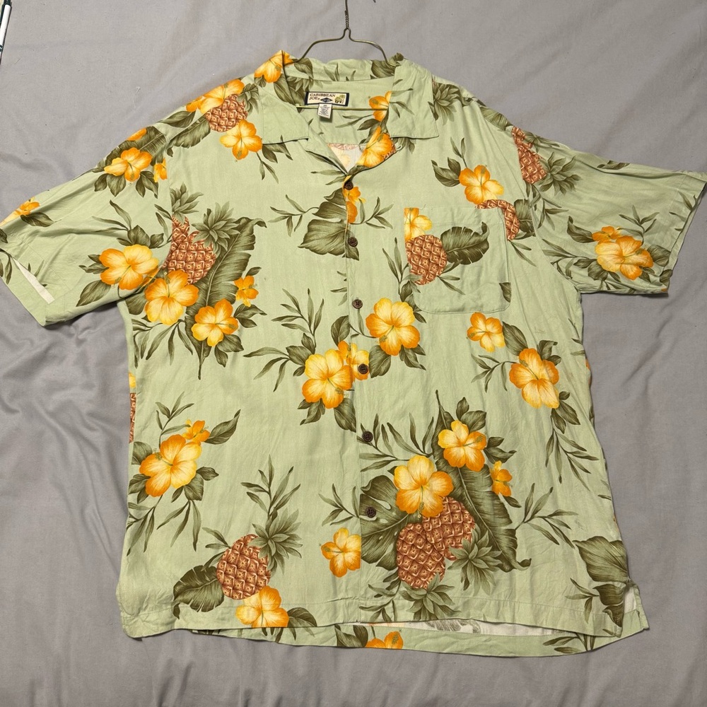 Caribbean Joe Green and Orange Floral Shirt